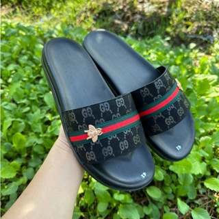 Dép Nam, Dép Boy Phố Quai Da Cao Cấp Vân In Chìm Đế Pu Phối Dù Cá Tính Màu Đen Size 38-43