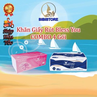 [Combo 4 Gói] Có Mã QR - Khăn Giấy Lụa Rút 2 Lớp Bless You Gói 250 tờ_Vĩnh Lộc A