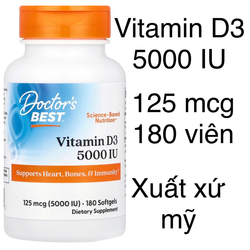 [MỸ] Viên Vitamin D3 5000 IU 180 viên Doctor's Best