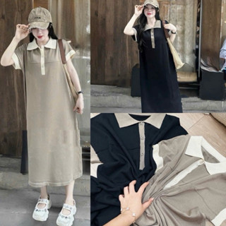 Váy YT65, Đầm Polo Gân Phối Viền Tay From Suông Rộng Dáng Dài