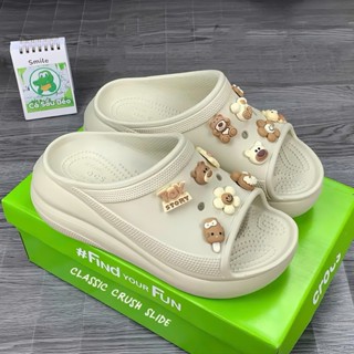 Dép Sục Cross Crush Classic Hở Mũi Đế Cao 6 Cm Tặng Kèm 8 Chram 3D Gắn Dép Ngẫu Nhiên,Dép Cross Bánh Mì Nữ Đế Cao