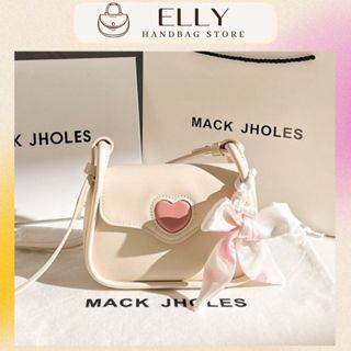 Túi xách nữ nắp gập thiết kế họa tiết trái tim kèm nơ lụa đeo chéo thời trang [CÓ ẢNH THẬT]