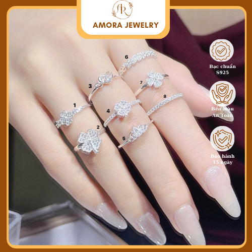 Nhẫn nữ nhiều mặt xinh - chất liệu bạc ý cao cấp Amora Jewelry