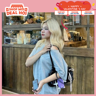 Áo Thun Nữ Dáng Rộng Lệch Vai, Áo Cộc Tay Cổ Lệch Chất Thun Lông Thỏ Form Rộng Cho Nữ - SU.XING- S57