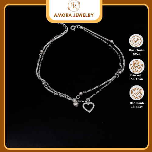 Lắc chân tym đôi chất liệu bạc ý cao cấp - Amora Jewelry