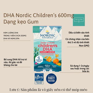(HSD T10/2025) Kẹo gum bổ sung Nordic Children DHA 600mg omega 3 hương hoa quả