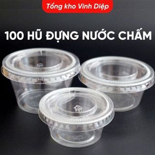 Combo 100 hũ nhựa, cốc nhựa, ly nhựa 1 lần  2oz đựng nước chấm có nắp, hũ nước sốt