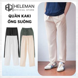 Quần dài kaki ống suông cạp chun co rút Unisex nam nữ, Quần dài form rộng vải kaki HELEMAN QKS