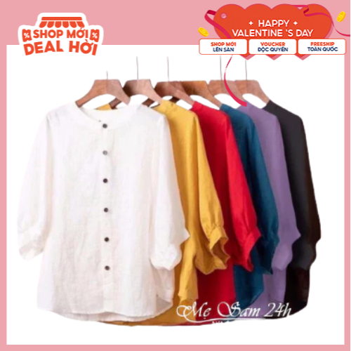 Áo sơ mi nữ trung niên cổ tròn tay lỡ Mẹ sam 24h chất liệu đũi tơ form rộng bigsize che khuyết điểm SMH.34 | BigBuy360 - bigbuy360.vn