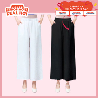 Quần trung niên nữ thiết kế ống rộng suông lưng thun Mẹ Sam 24h quần kiểu nữ bigsize chất liệu đũi mềm nhẹ mát QNH.72