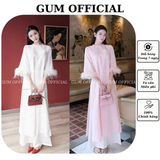 Áo dài cách tân Chu Linh (kèm quần) Gấm Lụa Vân Hoa kèm tag hoa Gum Official