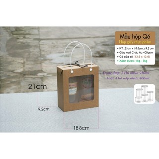 25 cái - Hộp giấy Mica mặt kính đựng Yến,saffron, đựng 2 hũ nhựa 930ml - 4 hũ nắp nhựa 400ml - Hộp Q6