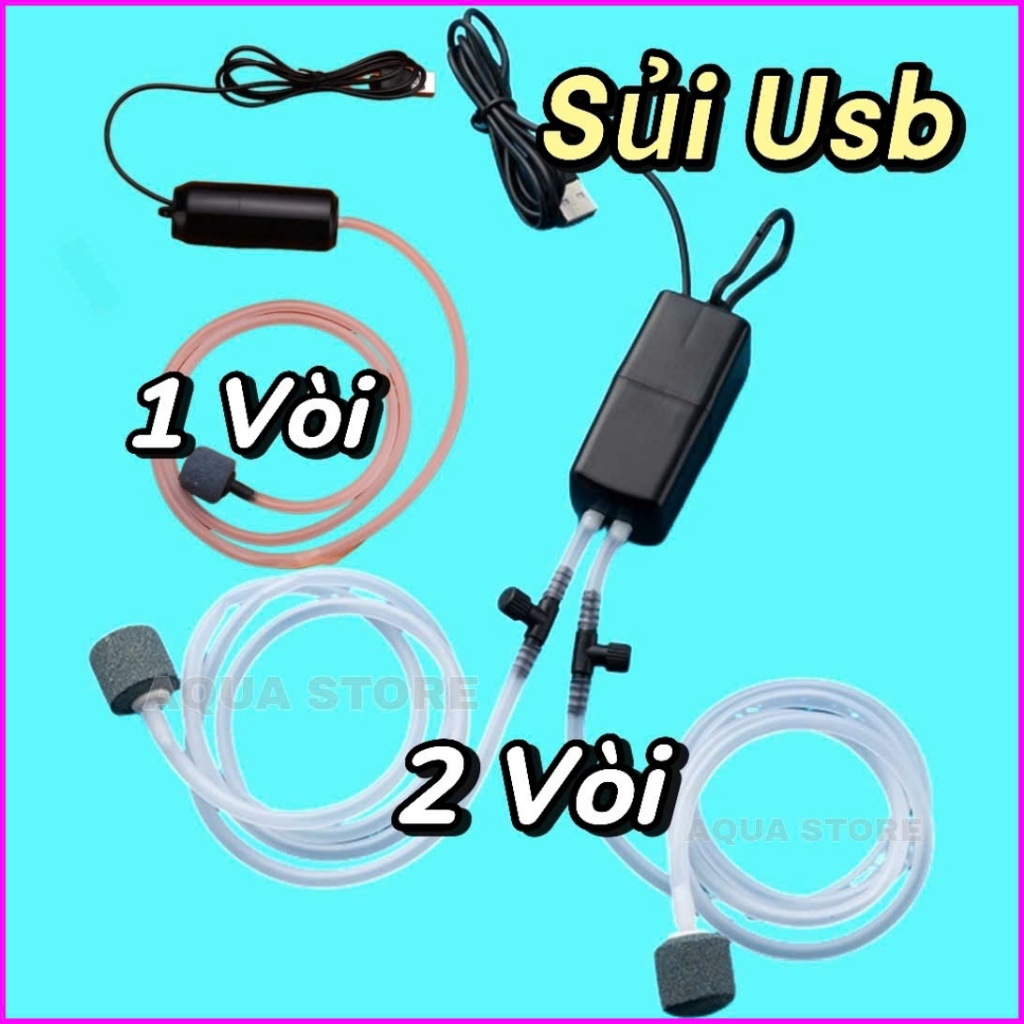 Máy Sủi Oxy 1 và 2 Vòi Cổng Usb dùng cho bể cá cảnh