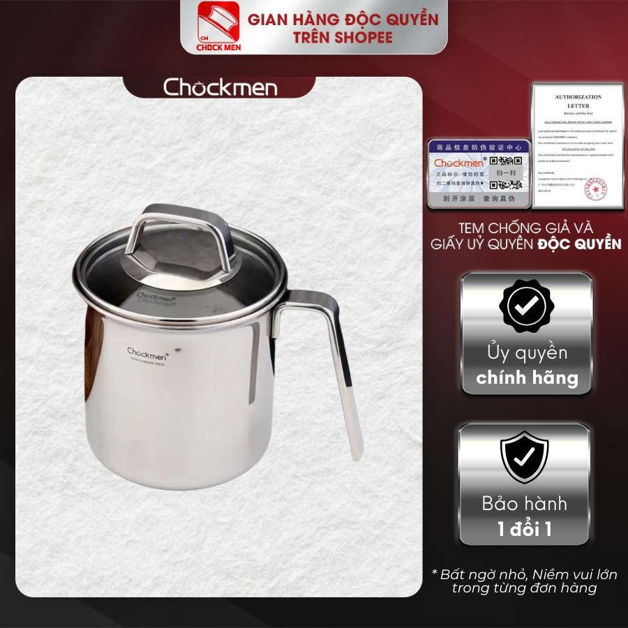 Ca nấu mì Chockmen 1L có quai mì inox 18/10 cao cấp nấu mì đựng đồ ăn [CKM206]
