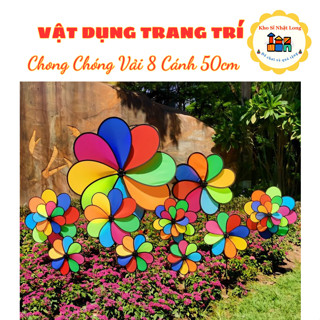 Chong chóng vải 8 cánh cầu vồng 50cm - chong chóng trang trí xe trà sữa - xe cafe
