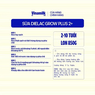 (HSD T11-2027) (Có Tích Điểm) Sữa Bột Dielac Grow Plus 2+ HT 850g (Sữa Non) (Cho Trẻ Từ 2 - 10 Tuổi)