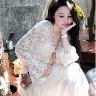  Áo ren dáng cardigan và chân váy lưới Nh60 tặng kèm áo quây thun tăm 