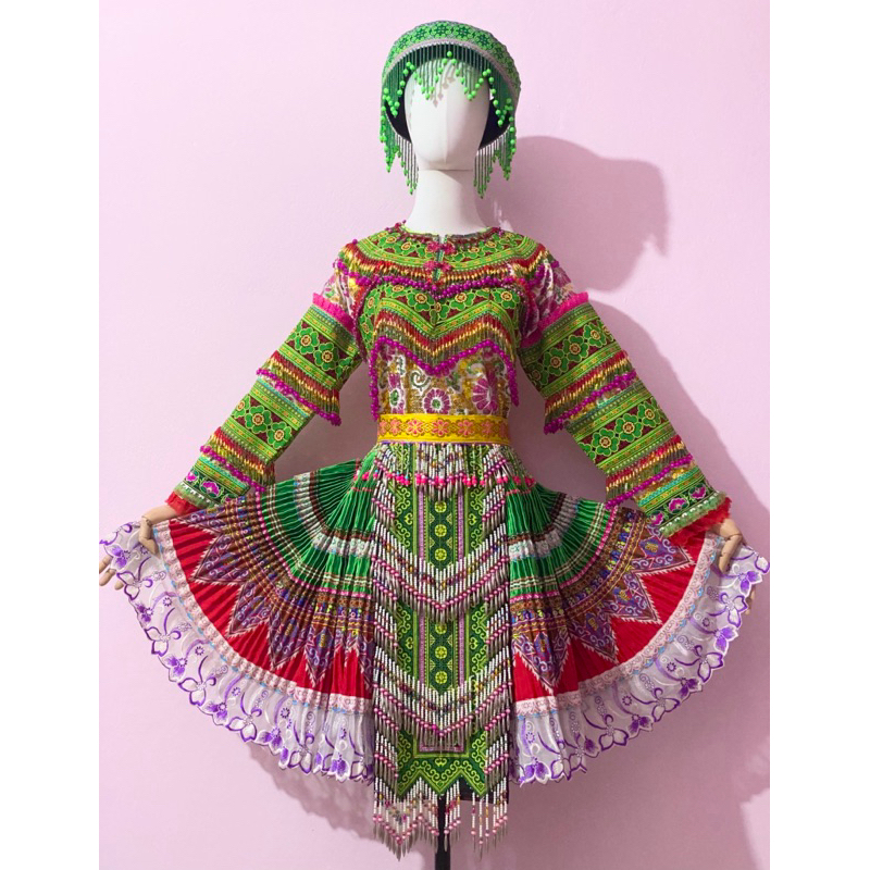 [HÀNG CŨ THANH LÝ] Trang phục dân tộc Hmong full set kèm mũ đồ cũ giá thanh lý