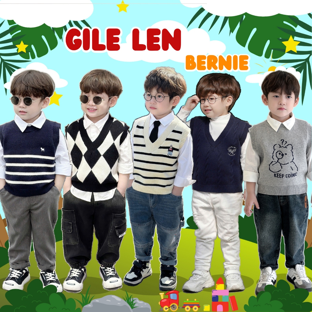 (Nhiều mẫu) Áo gile len bé trai bé gái hoạ tiết thời trang Bernie - Áo len bé trai bé gái size 9-23kg - 24A018