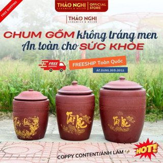 Hũ gạo - Chĩnh đựng gạo Tài Lộc -  Chum gốm đựng gạo cao cấp Bát Tràng - Thùng đựng gạo men mộc | Thảo Nghị