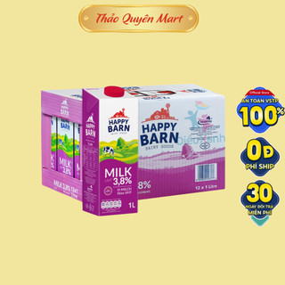   Hàng date mới  Thùng 12 hộp Sữa tươi nguyên kem Happy Barn 1L 