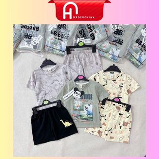 Set 3 bộ cộc tay bé trai họa tiết khủng long tone màu trầm nam tính chất cotton mềm mịn - HNOrderChina