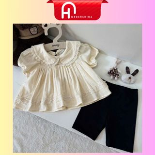 Set áo baby doll kèm quần legging đùi cho bé gái tone màu basic dễ mặc - HNOrderChina