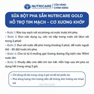 Sữa Bột Nutricare GOLD Giúp Ngủ Ngon Tiêu Hoá Khoẻ Tăng Cường Chức Năng Cơ Xương Khớp 850G/Lon