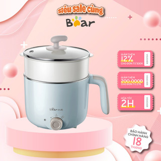 Nồi lẩu điện mini đa năng 1.2L Bear DRG-C12R5, 600W, nấu mì, xào, hấp, lòng chống dính, BH 18 Tháng