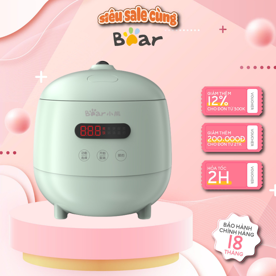 Nồi cơm điện mini đa năng Bear DFB-B12L5 1,2L (Dung tích 0.3L nấu), 300W, Cho 1 người ănBH 18 Tháng