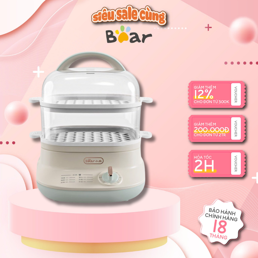 Nồi hấp điện 2 tầng đa năng BEAR EFS-4H60V (DZG-C60Q8) - 6L- Tiết kiệm điện- Hẹn giờ- BH 18 tháng