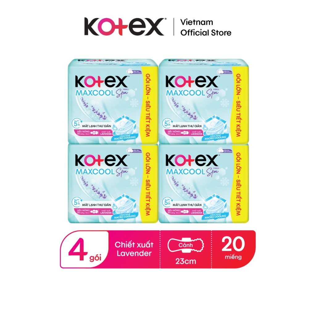 [KOL LIVE] Lốc 4 băng vệ sinh Kotex Maxcool French Spa SMC 20x16