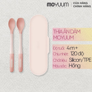 Bộ thìa ăn dặm silicon Moyuum - 2 cấp độ - 4m+ - Màu Hồng blossom