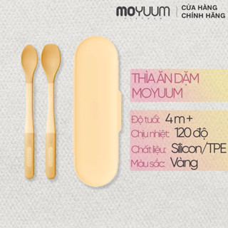 Bộ thìa ăn dặm silicon Moyuum - 2 cấp độ - 4m+ - Màu Vàng mật ong