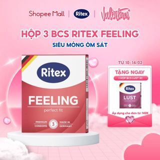 Bao Cao Su Siêu Mỏng RITEX FEELING Size To Nhiều Gel Bôi Trơn Hộp 3 BCS RITEX