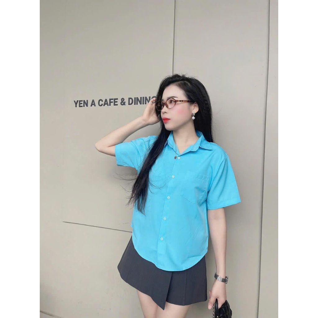 Áo sơ mi lụa croptop, áo sơ mi nữ tay ngắn, áo sơ mi công sở form rộng nhiều màu phong cách hàn quốc Qiho store A24 | BigBuy360 - bigbuy360.vn