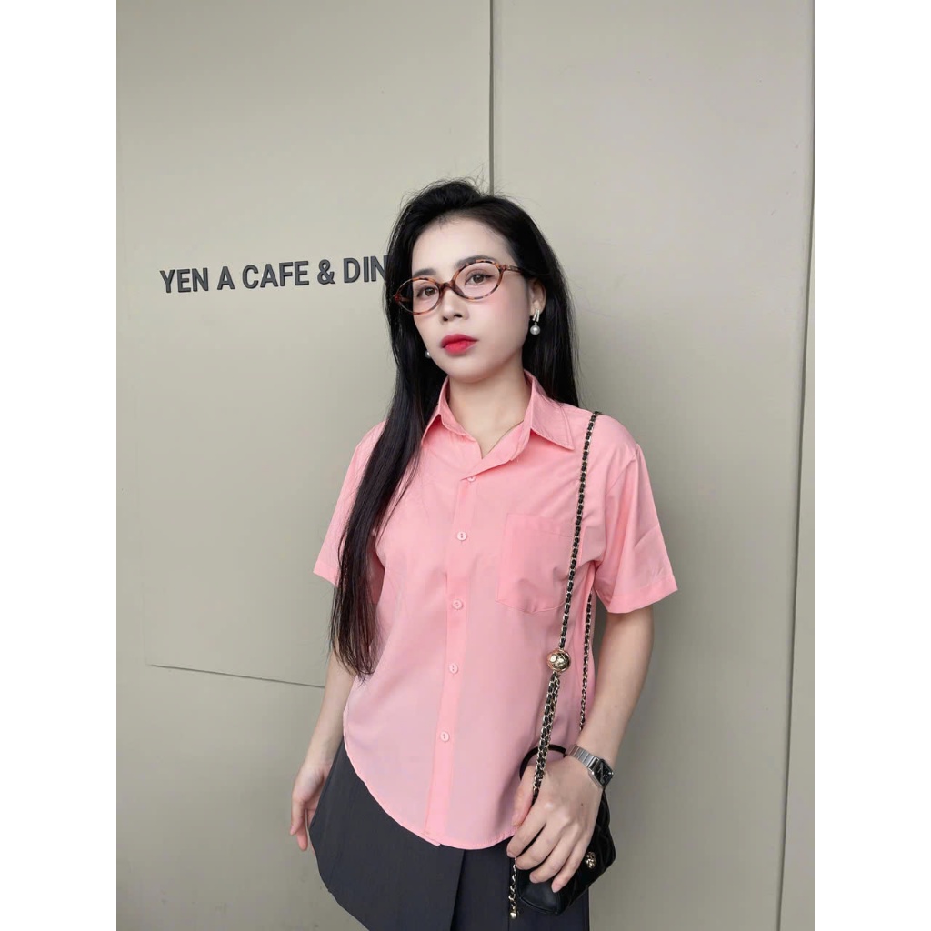 Áo sơ mi lụa croptop, áo sơ mi nữ tay ngắn, áo sơ mi công sở form rộng nhiều màu phong cách hàn quốc Qiho store A24 | BigBuy360 - bigbuy360.vn