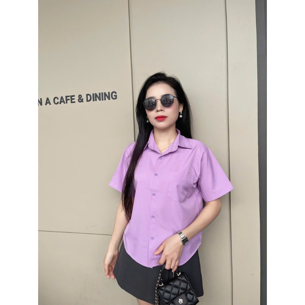 Áo sơ mi lụa croptop, áo sơ mi nữ tay ngắn, áo sơ mi công sở form rộng nhiều màu phong cách hàn quốc Qiho store A24 | BigBuy360 - bigbuy360.vn
