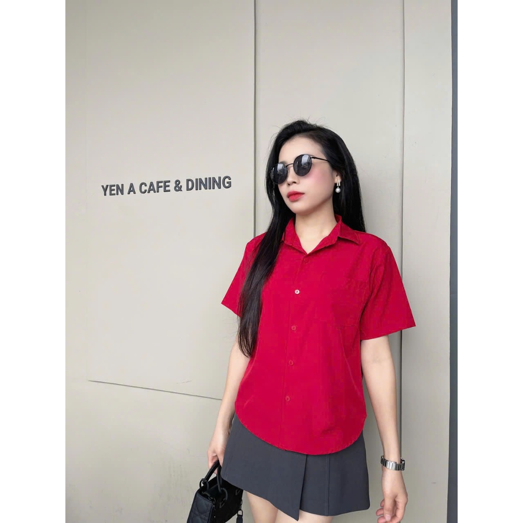 Áo sơ mi lụa croptop, áo sơ mi nữ tay ngắn, áo sơ mi công sở form rộng nhiều màu phong cách hàn quốc Qiho store A24 | BigBuy360 - bigbuy360.vn