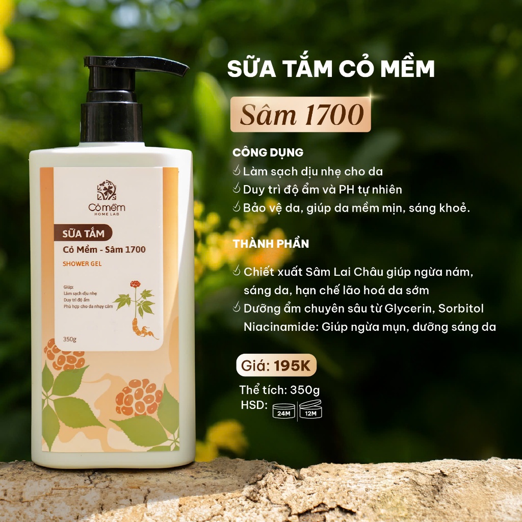 Sữa Tắm Dưỡng Ẩm Sáng Da Ngừa Lão Hoá Da Từ Thiên Nhiên Cỏ Mềm 350ml