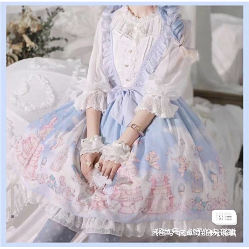 Váy đầm Lolita JSK chính hãng brand Dream Seller màu xanh dương mix hồng trắng ngọt ngào dễ thương c