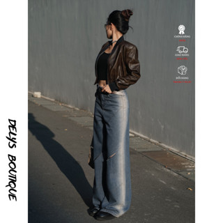 Quần Jean Suông Rách Gối Chéo Delys DLQJ01