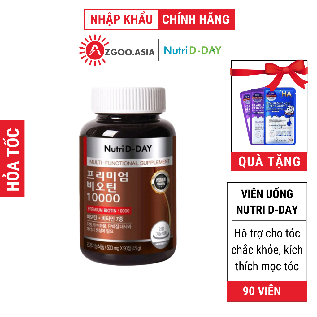 Viên Uống Nutri D-Day PREMIUM Biotin 10000 90 Viên Cho Tóc Chắc Khỏe Hỗ Trợ Mọc Tóc