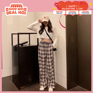  Quần Kẻ Sọc Caro Nữ Pants Women Ống Rộng Ulzzang Cạp Chun Lưng Cao Quần caro flannel Pants. 
