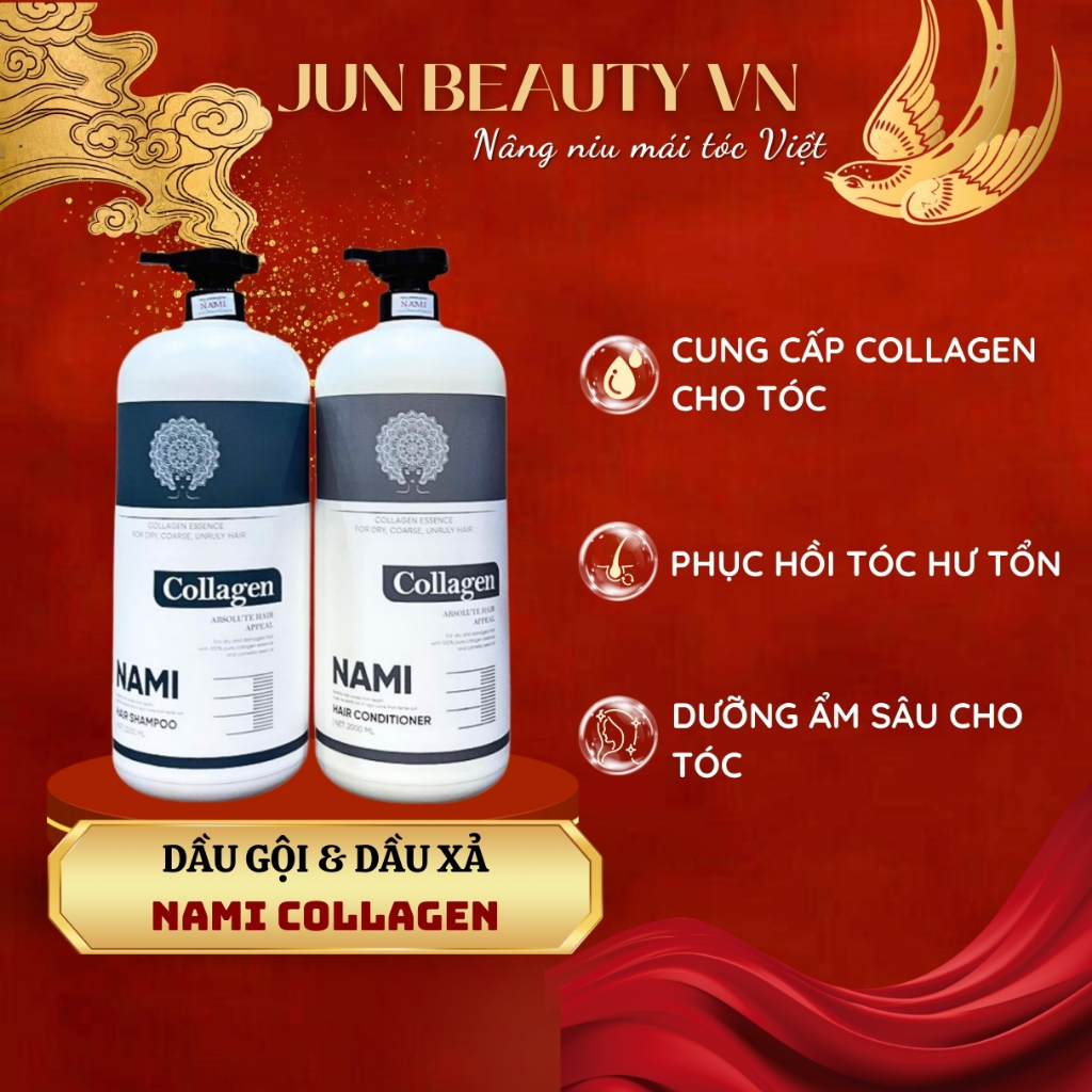 Dầu Gội, Dầu Xả NAMI Collagen 2000ml, Dầu gội cung cấp Collagen, Dưỡng ẩm sâu cho tóc