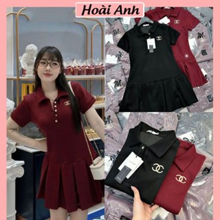 Váy Nữ Polo Thêu Tag X Ngắn Tay Xòe Gấu Xếp Ly Đầm Nữ Cổ Sơ MI Cài Cúc Dáng Lỡ