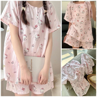 Sét bộ ngủ babydoll nữ Hello Kitty Màu Hồng, Set Bộ Ngủ Kèm Quần Dễ Thương Siêu Xinh