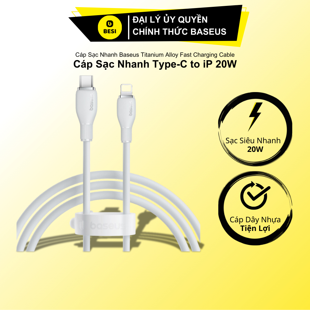Cáp Sạc Nhanh Baseus Pudding PD 20W Type-C to Ln | Chất Liệu Mềm Mịn, Dẻo Dai