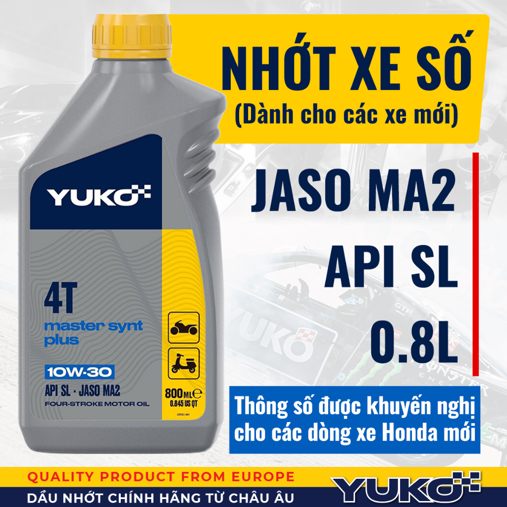 Nhớt xe số cho các xe Honda YUKO 10W30 JASO MA2 - Nhớt 10W30 MA2 - xe số 10w30