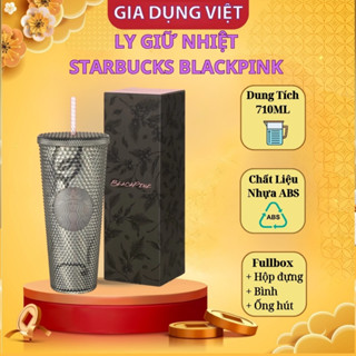 Ly gai Starbuck 710ml vân kim cương 710ml, nhựa PP 2 lớp an toàn tuyệt đối, tặng kèm ống hút tiện lợi